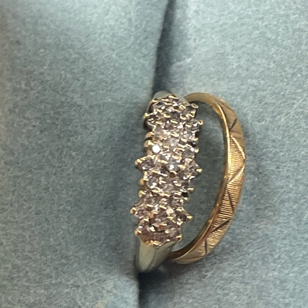 10k gold ring set with genuine diamonds cluster ring can be wedding ring size 6 - Picture 5 of 12